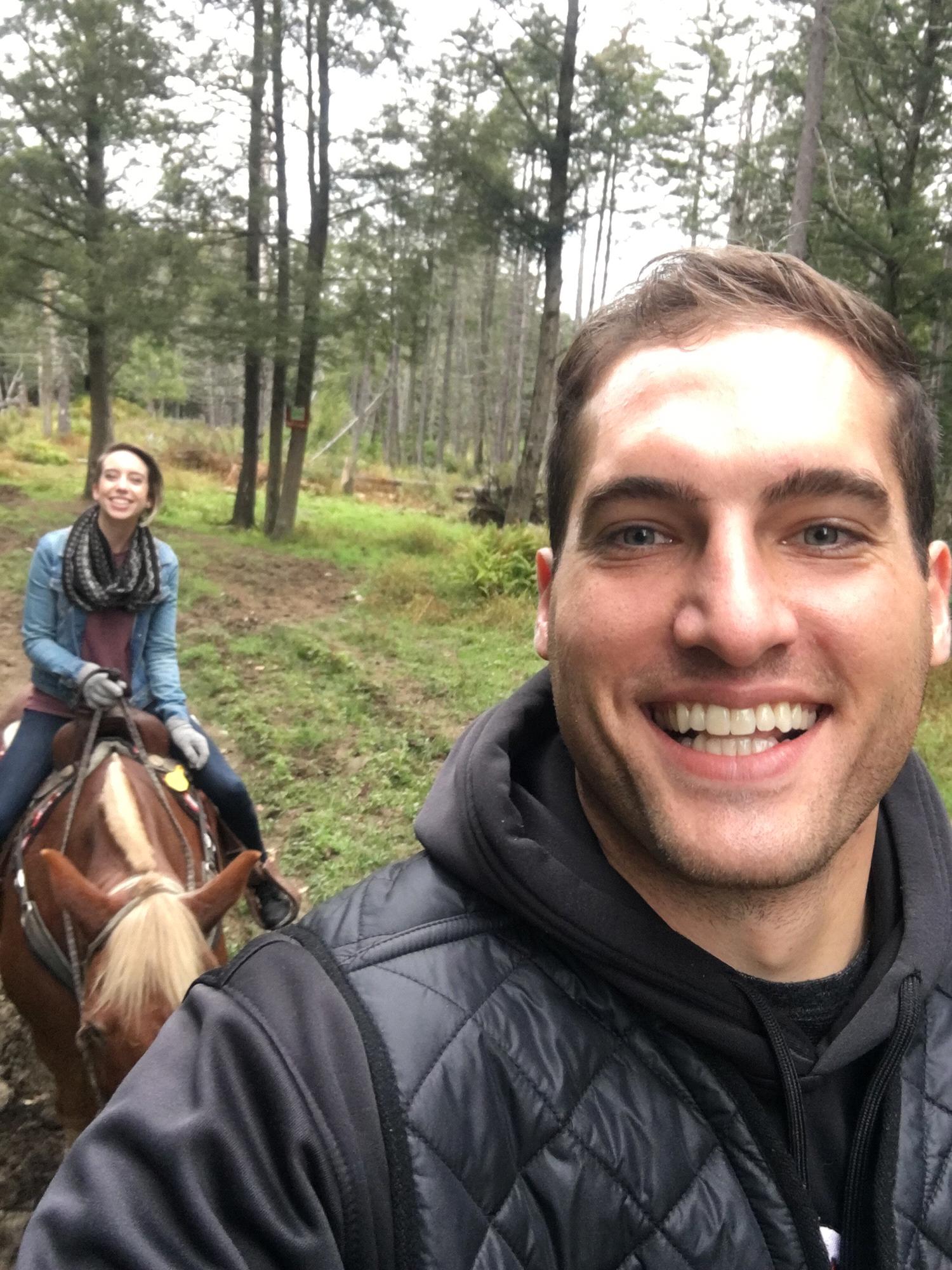 Such a fun date! Horseback riding on two wide boys through the Vermont woods!