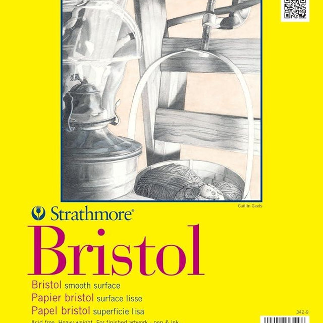 Strathmore 300 Series Bristol Paper Pad, Smooth, Tape Bound, 11x14 inches, 20 Sheets (100lb/270g) - Artist Paper for Adults and Students - Markers, Pen and Ink