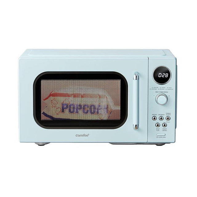 COMFEE Retro Ovens, Small 6 Auto Menus, 0.9 cu.ft Countertop Compact Microwaves with Multi-Stage Cooking, Mute Function, LED Digital, Green/900W, CMO-MMP02AA(GN), Green