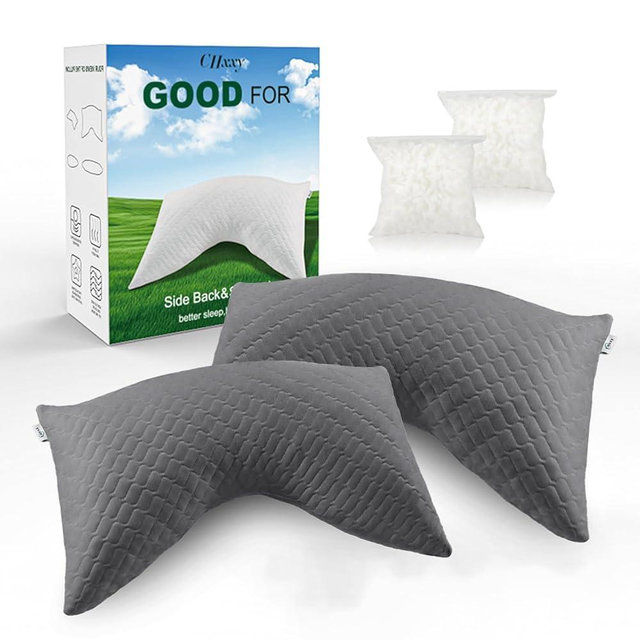 CHxxy Side Sleeper Pillow for Neck and Shoulder Reilef, Ergonomic Design Medium Firm Pillow, 2 Packs Bed Pillows for Sleeping, Cross Cut Memory Foam Pillows for Back, Stomach and Side Sleepers