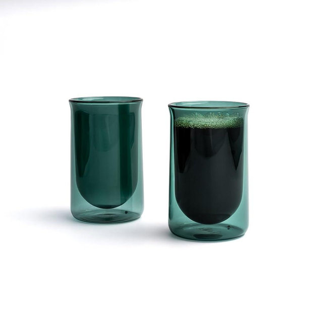 FLUR Tasting Glass (Set of 2): For Coffee, Matcha and Tea - Double-Walled Borosilicate Glass - Handmade - 11oz (Teal)