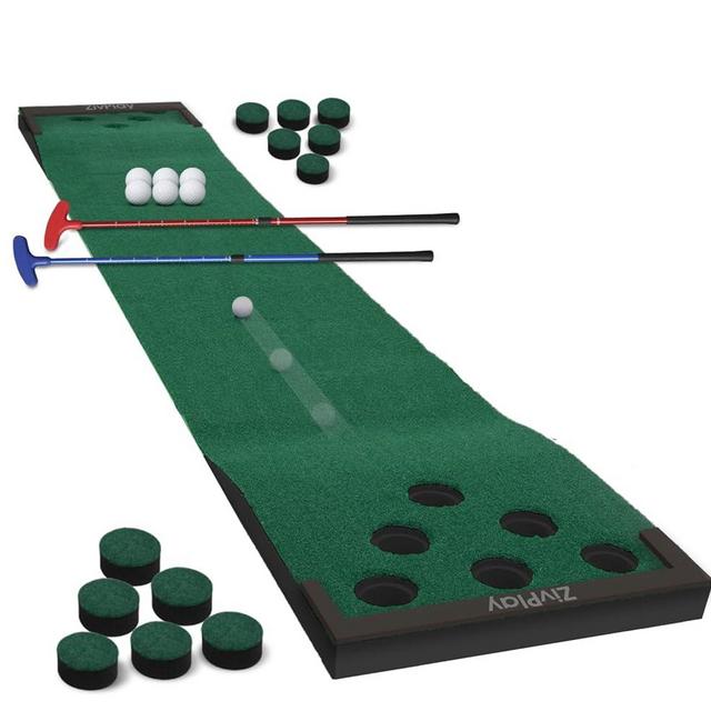 Golf Pong Putting Game Golf Game Set Putt Putt Golf with 2 Putter Golf Balls for Adults Indoor Outdoor Green Color 11 Feet