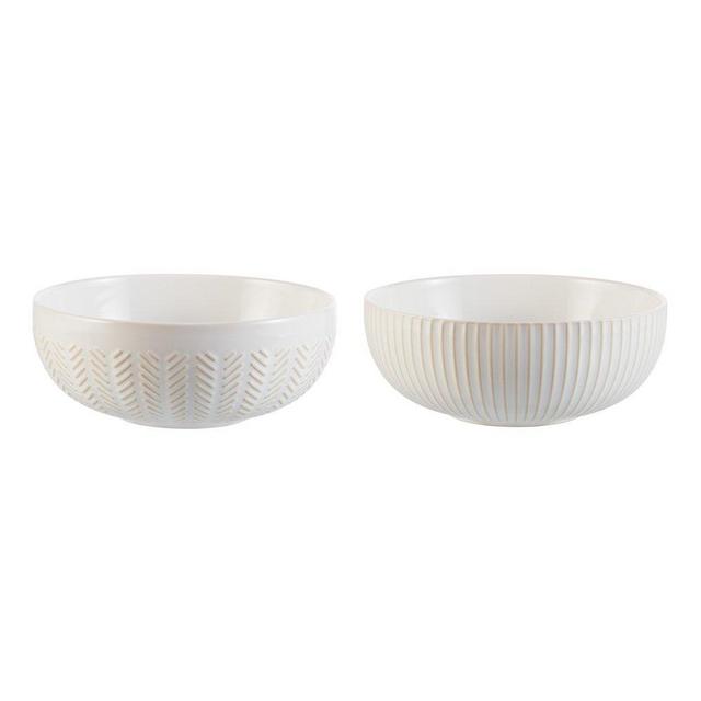 Better Homes & Gardens Modern Farmhouse Round Serve Bowl, Stripe & Geometric Patterns, 2 Pack