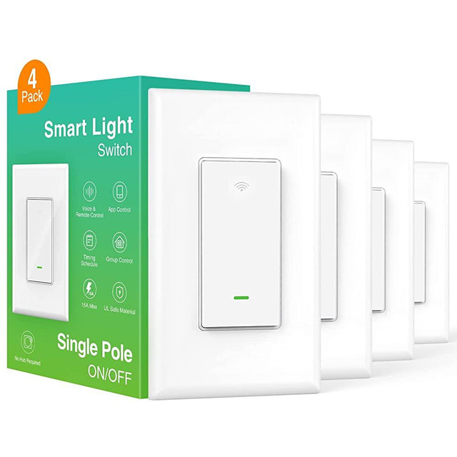 GHome Smart Switch, 2.4Ghz Wi-Fi Switch Compatible with Alexa, Google Assistant Single-Pole, Neutral Wire Required, UL Certified, Remote/Voice Control and Schedule, No Hub Required (4 Pack)