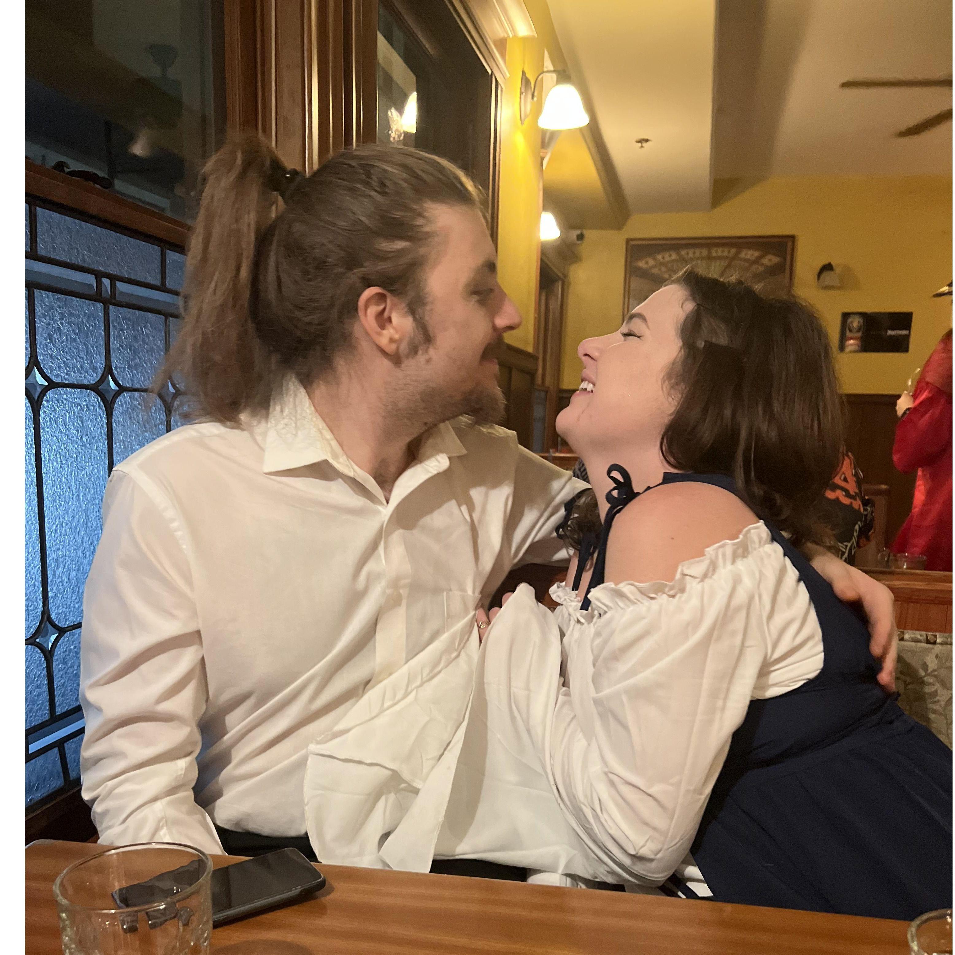 While dating, we discovered a mutual love for festivities and merriment. Whether we craft together for DnD, a Renaissance Fair, or a home project, we generate creativity for each other.