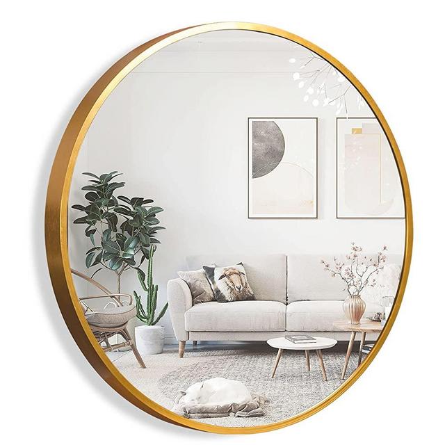 NeuType 36inch Round Mirror Circle Wall Mirror Metal Framed Wall Mirror Large Vanity Hanging Decorative Mirrors for Wall Bathroom Bedroom Living Room (Gold, 36" x 36")