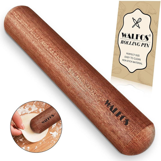 Walfos Mini Rolling Pin - Natural Wooden Rolling Pins, Baking Dough Roller for Pizza, Pie, Pasta, Bread, Pastry, No Coating (8inch)