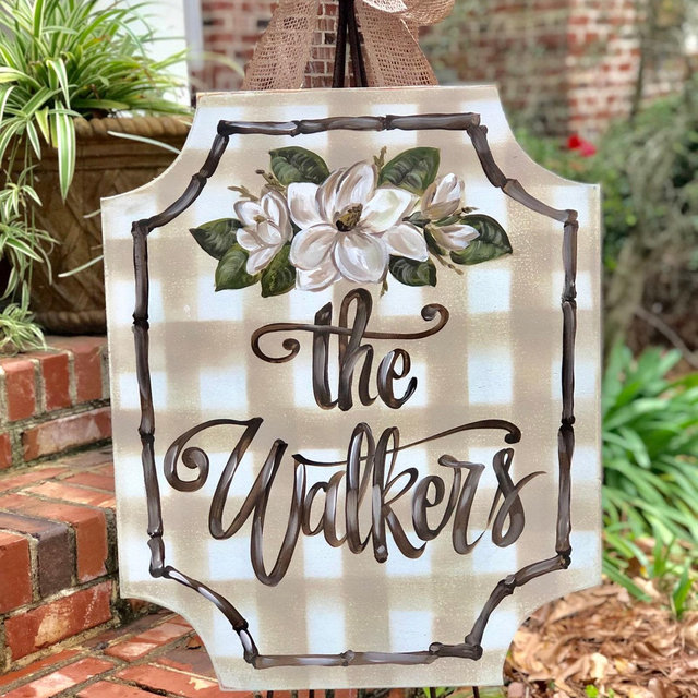 Gingham & Magnolia Door hanger