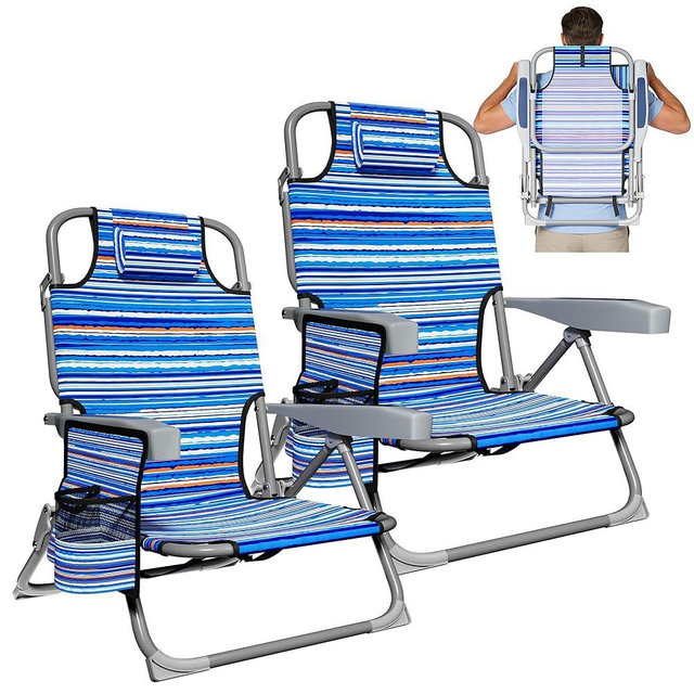 DIAMONDFORGE Lightweight Portable Beach Chair for Adults, 350 LBS Capacity Backpack Beach Chair, Reclining Beach Chair with 5-Position Lay Flat, Large Cup Holder for Beach Camping Sports