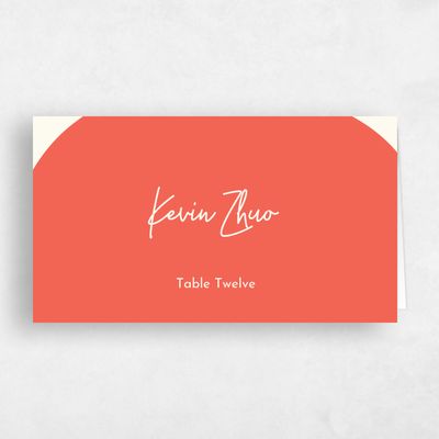 Bright Coral, Orange Wedding Place Card - Bahia