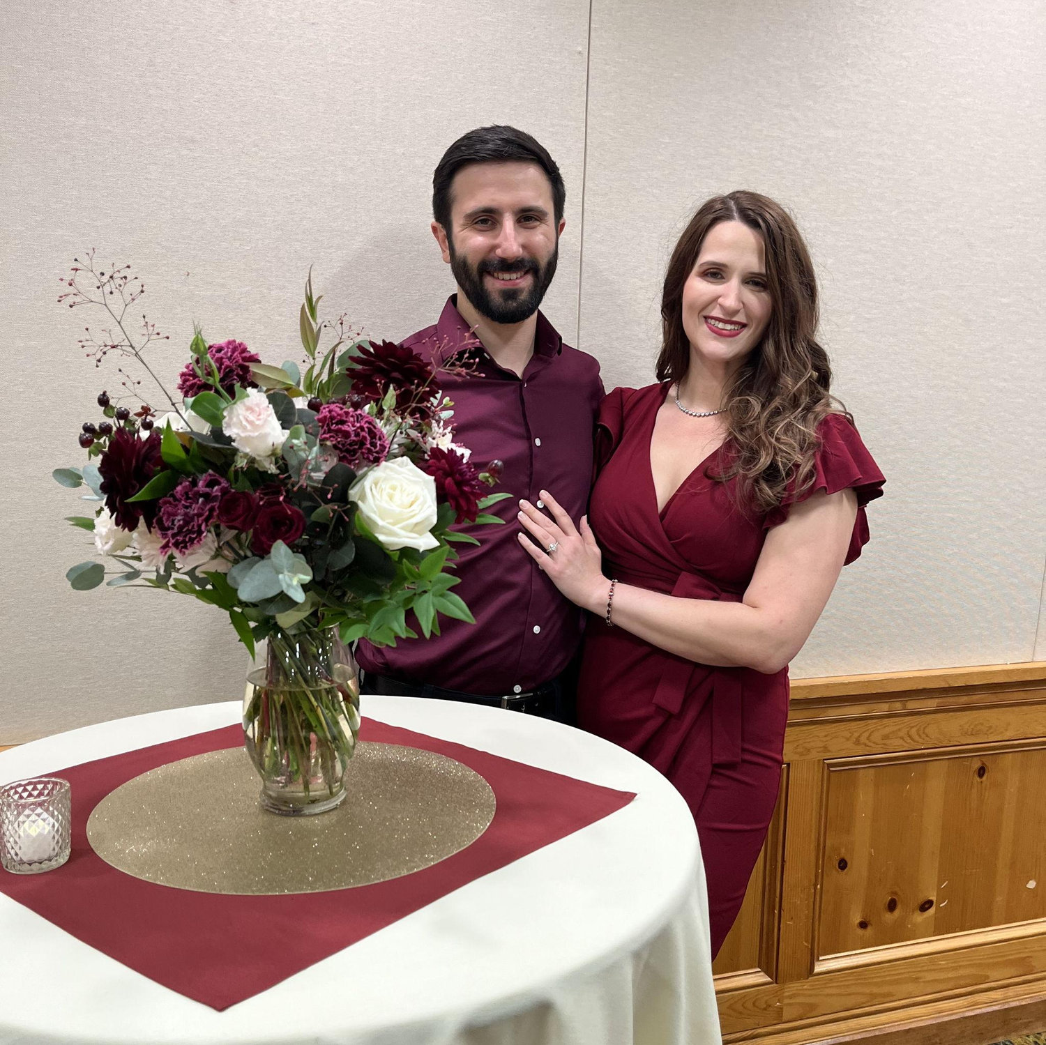 From our engagement party (maroon has been the plan for a while!).