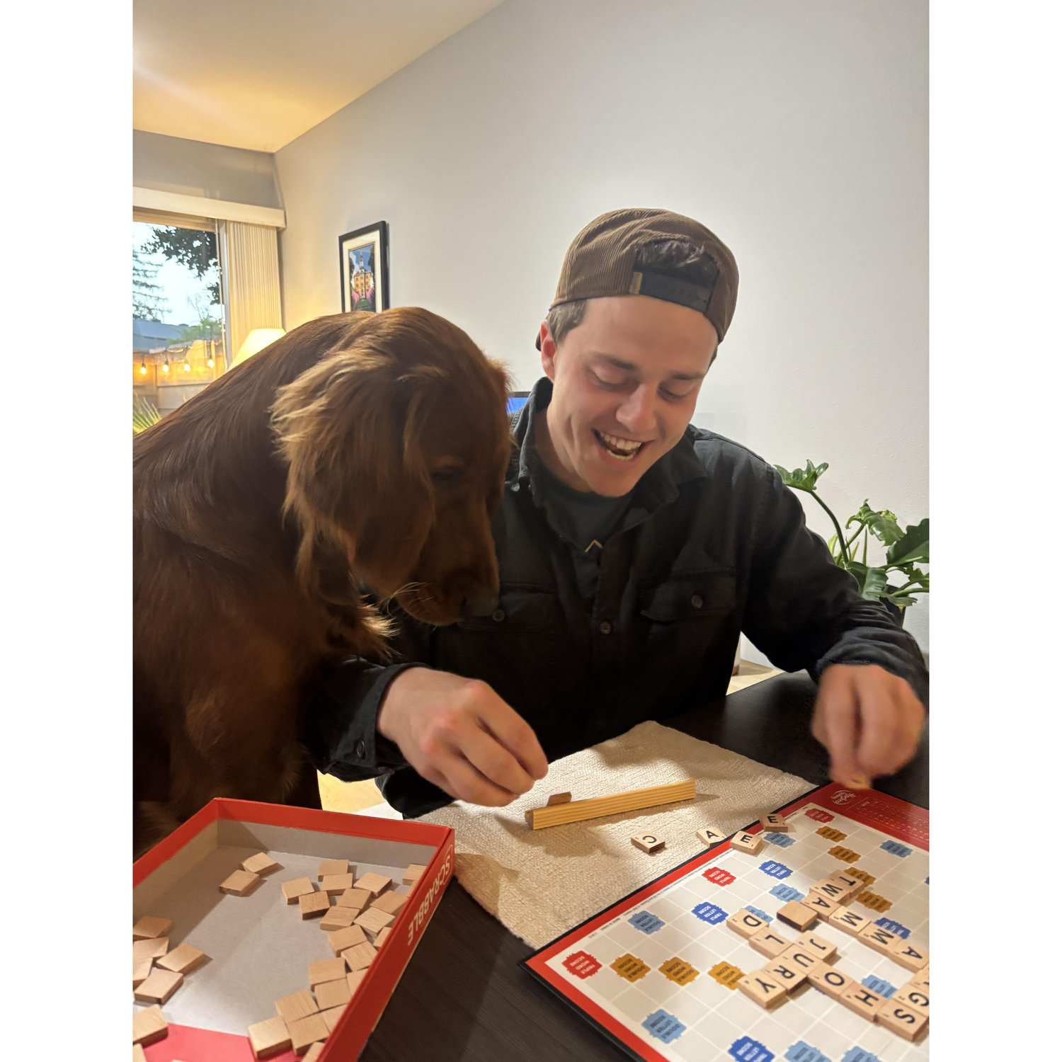 Second place for a date night goes to: cooking at home and playing 500 or scrabble. This is what an average evening in our home looks like!