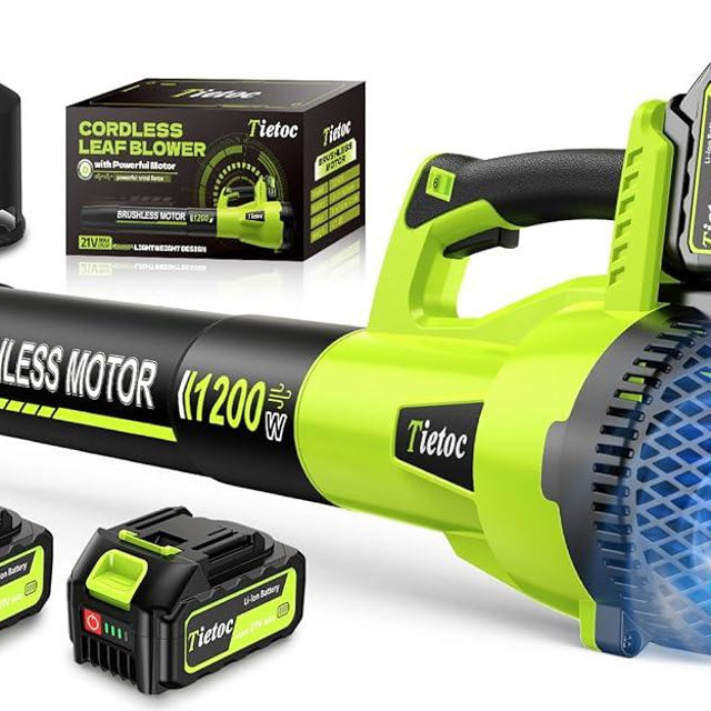 Leaf Blower Cordless with 2×5.0Ah Battery and Fast Charger,1200W Handheld Blower for Lawn Care,6 Speed Powerful Electric Leaf Blower for Snow Removal,Patio,Dust,Car Blowing Water