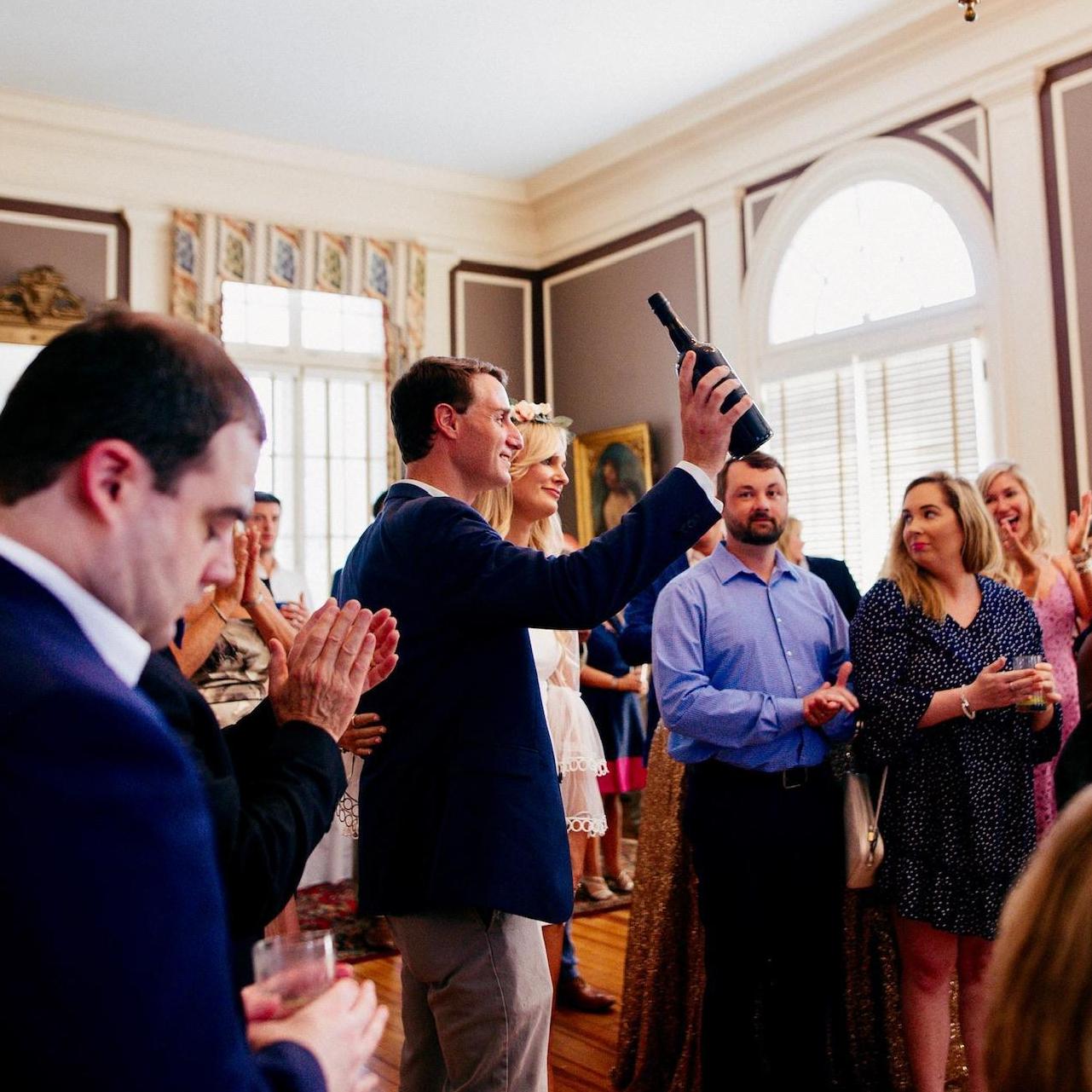 With a lovely bottle of port from Uncle Doug Artusio at our engagement party, cheers!