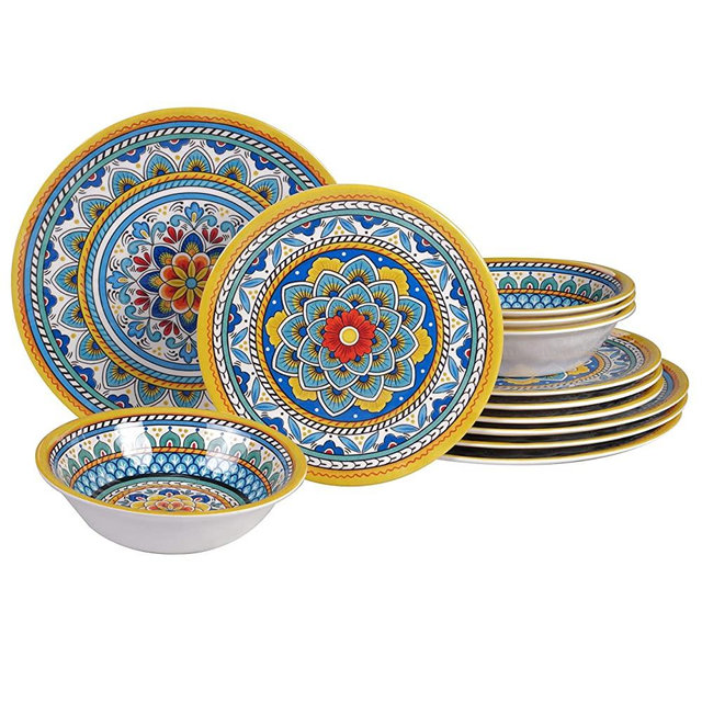 Certified International Portofino 12 piece Melamine Dinnerware Set, Service for 4, Multi Colored