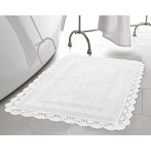 Laura Ashley Crochet Cotton 17x24/21x34 in. 2-Piece Bath Rug Set, White