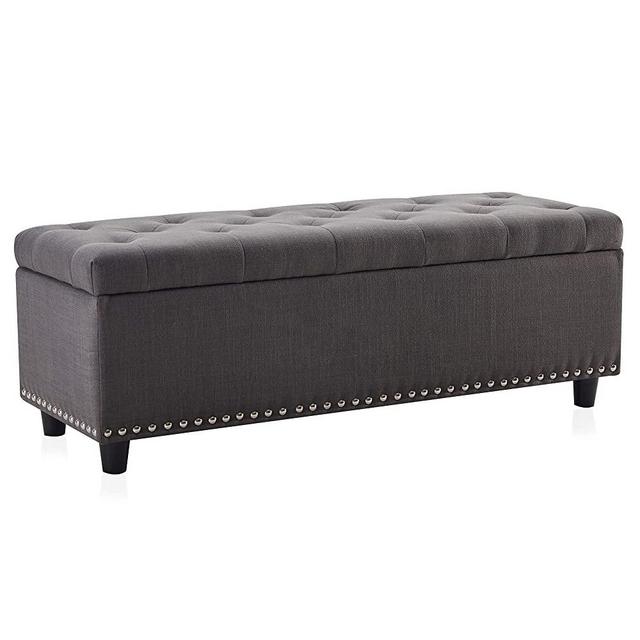 BELLEZE 48" Rectangular Linen Storage Ottoman Bench Footrest, Large, Dark Grey