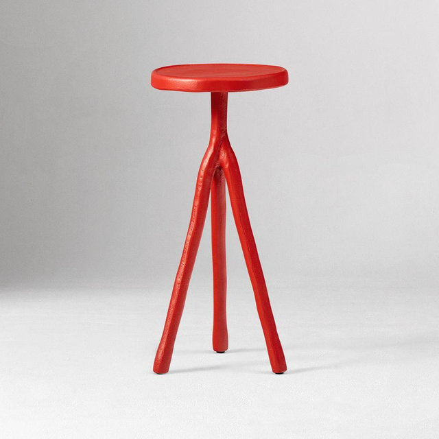 Emma Chamberlain 10" Sculptural Metal Drink Table, Tomato