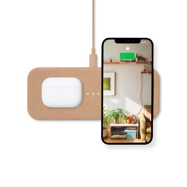 Essentials Catch:2 Dual Wireless Charging Station by Courant, Qi-Certified Fast Charging, Belgian Linen, Compatible with iPhone 11/X/8, Galaxy S21/S20/S10/Note, AirPods/Pro