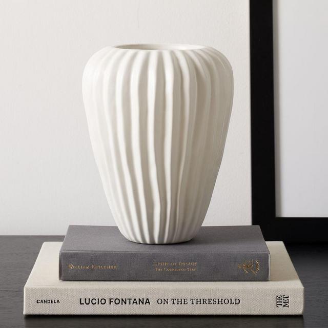 Sanibel Textured Vase, White, Wide