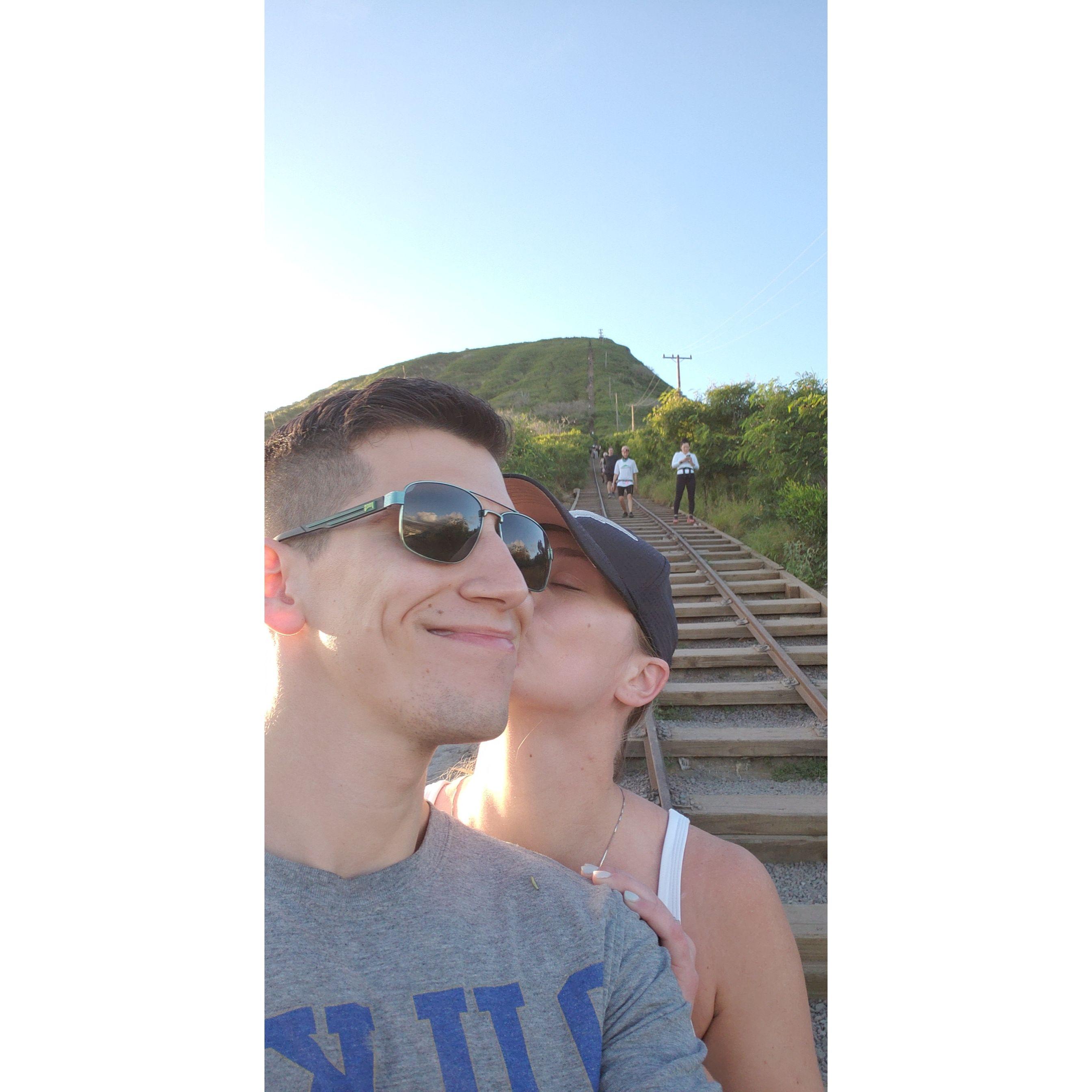 Us coming down one of the tallest and steepest hikes in HI