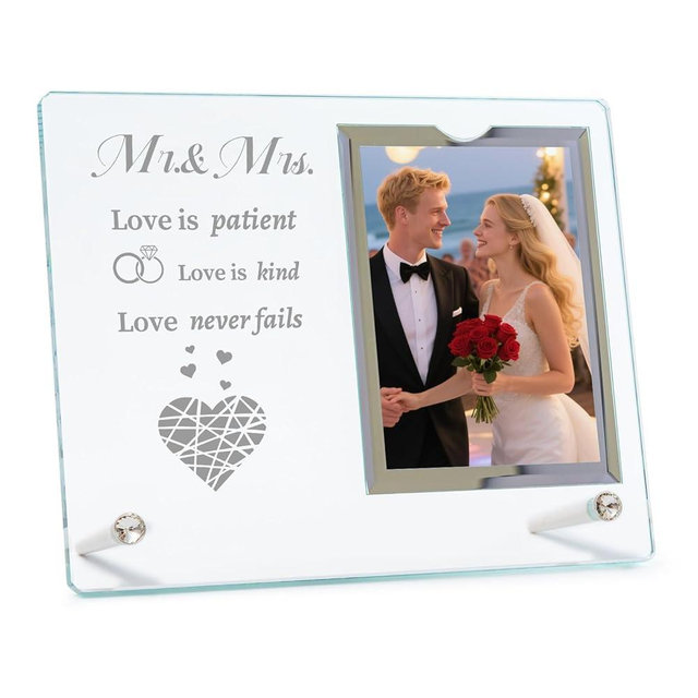 L.Karden 4x6 Wedding Picture Frame Wedding Gifts for Couples, Mr & Mrs Picture Frame Glass Frames Engagement Wedding Photo Frames Gifts for Bride Newlywed