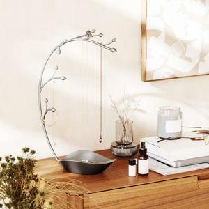 Umbra Orchid Jewelry Hanging Tree Stand - Multi-Functional Necklace Metal Holder Display Organizer Rack With a Ring Dish Tray - Great For Organization - Can Be Used As Decor, Dining Room Centerpiece