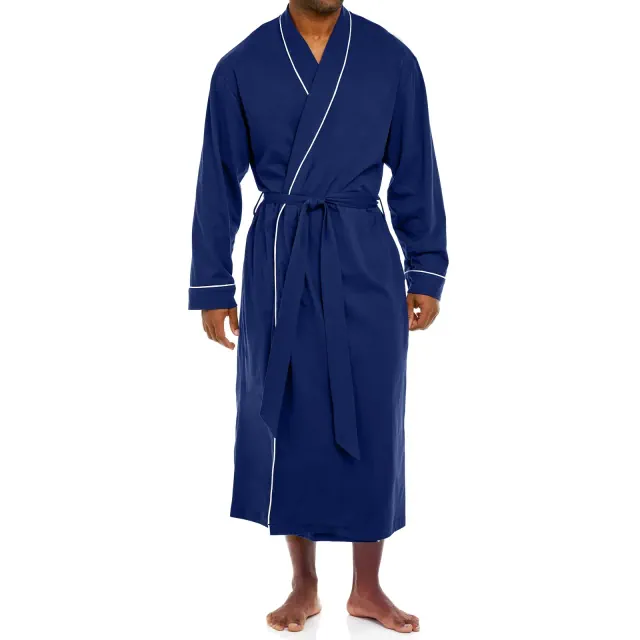 ADR Men's Robes, Mens Bathrobes Lightweight, Mens Robes with Pockets, Soft Cotton Knit Robe for Men Midnight Blue Large
