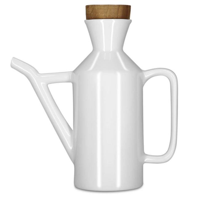 Vinkoe Kitchen Olive Oil Dispenser Bottle, Soy Sauce or Vinegar Cruet with Pourer, 15.2 OZ Modern White Ceramic Tabletop Liquid Condiment Dispenser