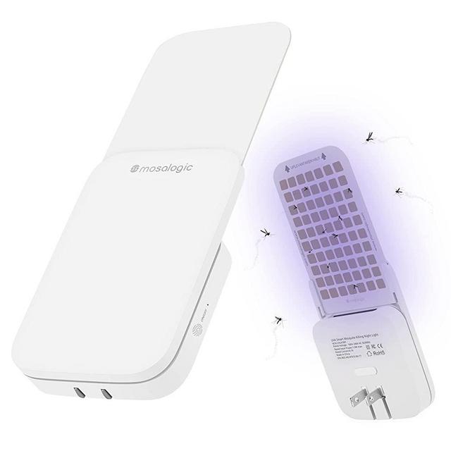 Mosalogic Flying Insect Trap Plug-in Mosquito Killer Indoor Gnat Moth Catcher Fly Tapper with Night Light UV Attractant Catcher for Home Office 1Pack