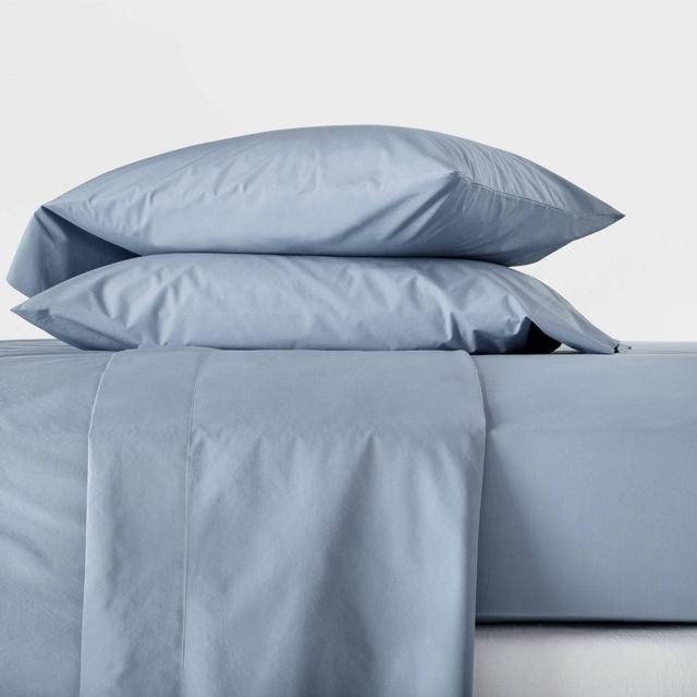 Full Washed Supima Percale Solid Sheet Set Deep Sky Blue - Casaluna™