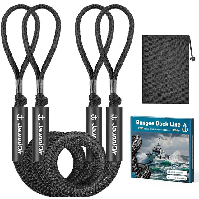 JaunniQir 2200lb Bungee Dock Lines 4-5.5ft, Shock Absorbing Mooring Ropes with Foam Floats, Stretchable Dock Snubber for Jet Ski Pontoon Kayak, 2 Pack Boat Accessories, Storage Bag (Black)