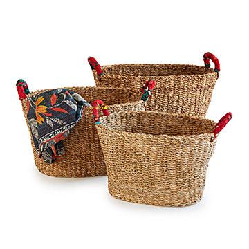 Large Seagrass Nesting Sari Baskets - Set of 3