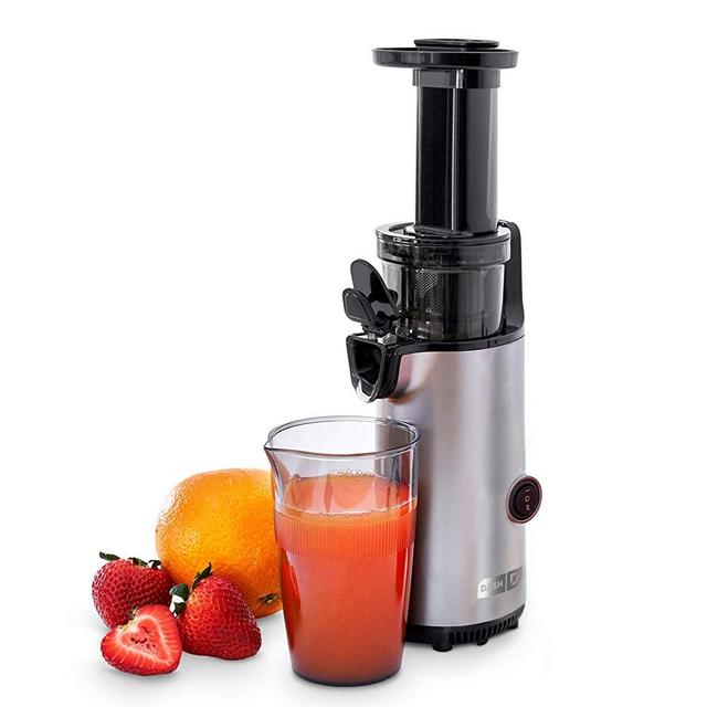 Dash DCSJ255 Deluxe Compact Power Slow Masticating Extractor Easy to Clean Cold Press Juicer with Brush, Pulp Measuring Cup, Frozen Attachment and Juice Recipe Guide, Graphite