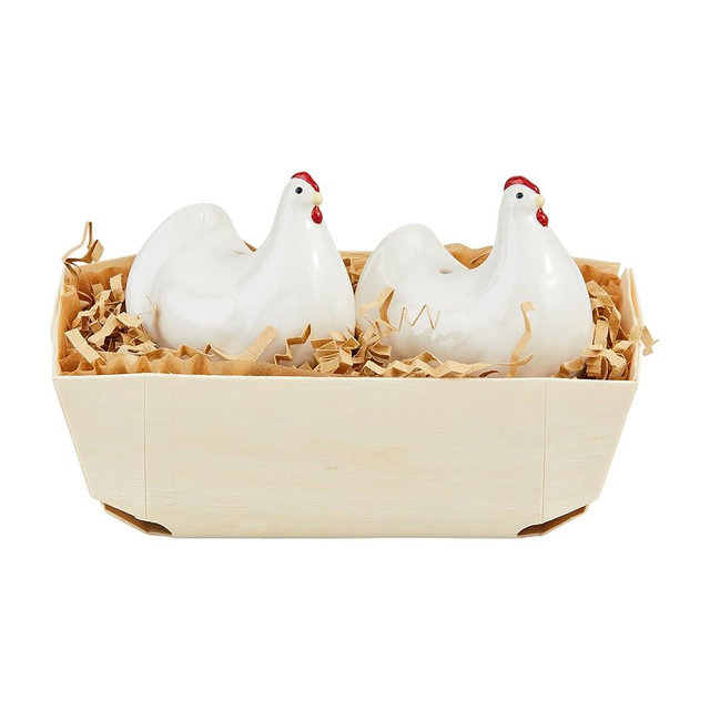 Mud Pie Farm Hen Salt And Pepper Basket; 2 3/4" x 2 1/2"