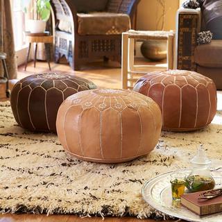 Embroidered Starburst Leather Pouf