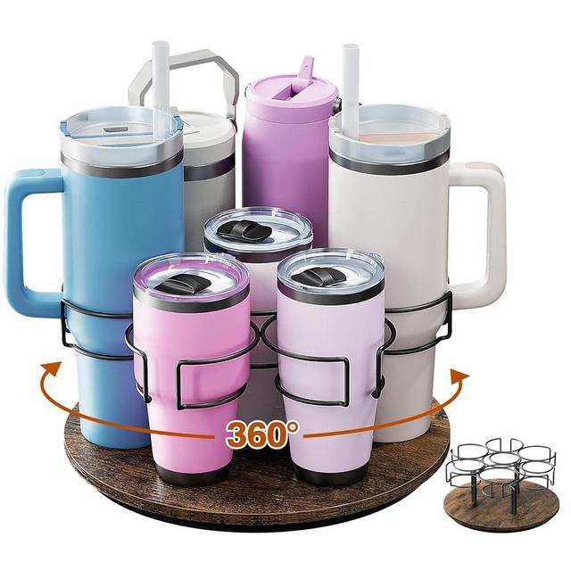 Kssiaz Water Bottle Organizer for Stanley 20/30/40oz, Rotating Stanley Cup Organizer Holder, Bottle Organizer for Stanley Simple Modern Owala Yeti, Tumbler Lazy Susan, Vintage Brown