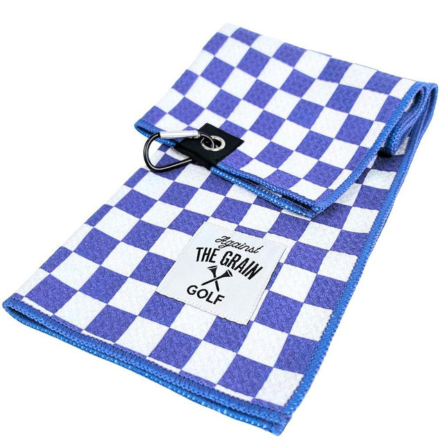 Against The Grain Blue Microfiber Golf Towel with Clip - (12"x20") Blue & White Checkered Design Golf Club Towel, Golf Towels for Golf Bags for Men & Women