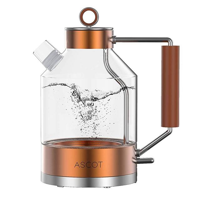 Electric Kettle, ASCOT Electric Tea Kettle 1.6L 1500W Glass Electric Kettle,Bronze Stainless Steel, BPA-Free, Cordless, Automatic Shutoff, Boil-Dry Protection