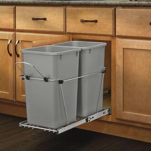 Rev-A-Shelf - RV-15KD-17C S - Double 27 Qt. Pull-Out Silver and Chrome Waste Container