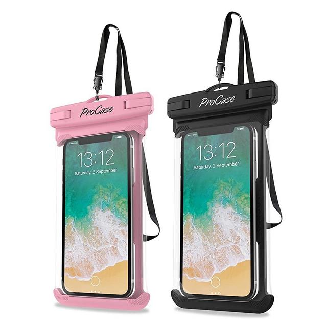 ProCase Universal Waterproof Case Cellphone Dry Bag Pouch for iPhone 13 Pro Max 13 Mini, 12 11 Pro Max Xs Max XR XS X 8 7 6S Plus SE, Galaxy S20 Ultra S10 S9 S8/Note 10 9 up to 7" -2 Pack, Pink/Black
