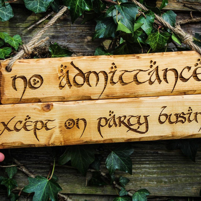 No Admittance Except on Party Business Sign Pyrography Wood Burn Jute Rope Interior Exterior Fantasy Themed Decor Rustic Engraved
