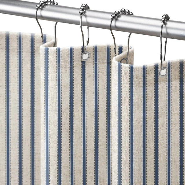 NDDYCU Farmhouse Stripe Shower Curtain,Navy Blue Vintage Linen Shower Curtains for Bathroom 72 X 72