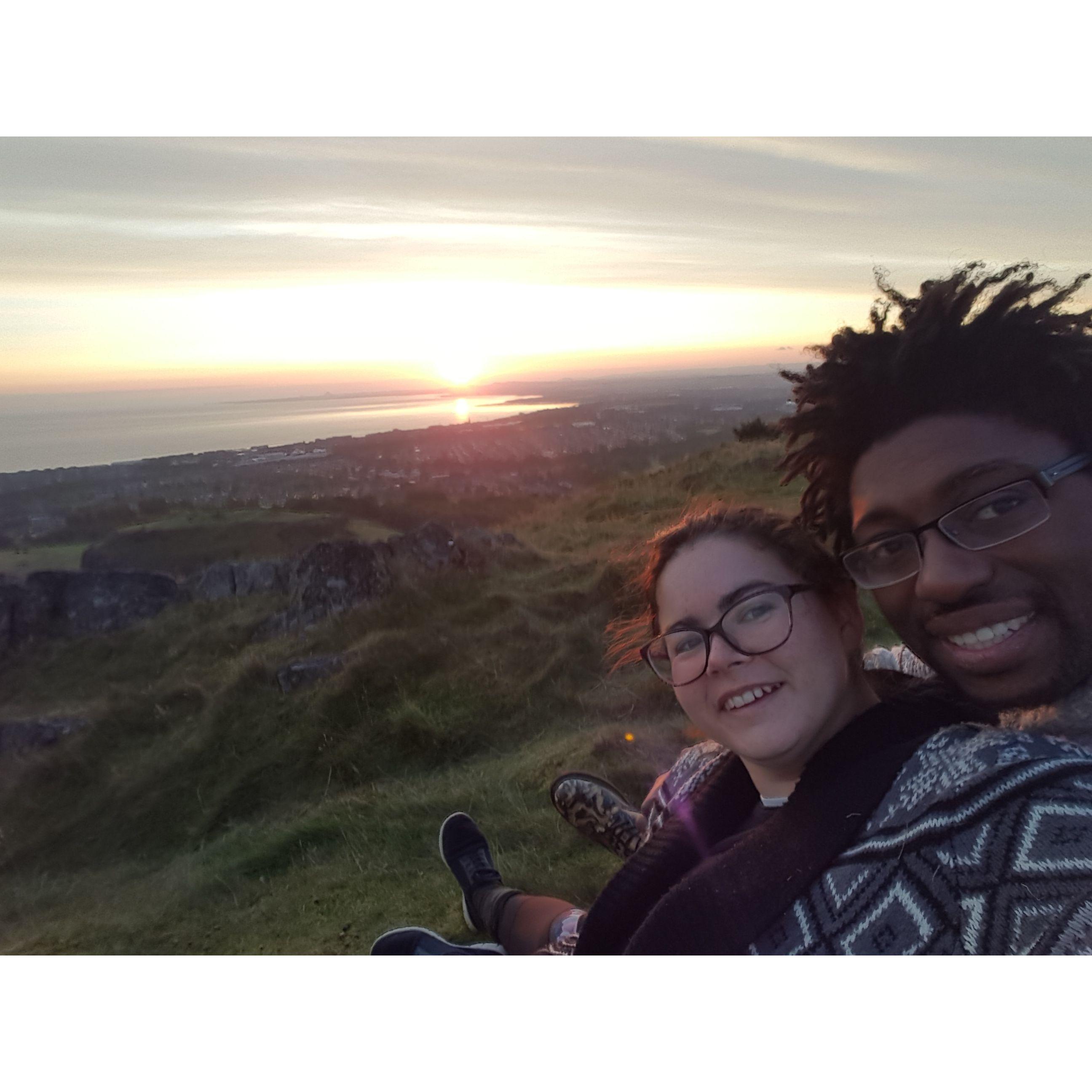 Our final day in Scotland, we hiked up Arthur's Seat to watch the sunrise together. 2017.