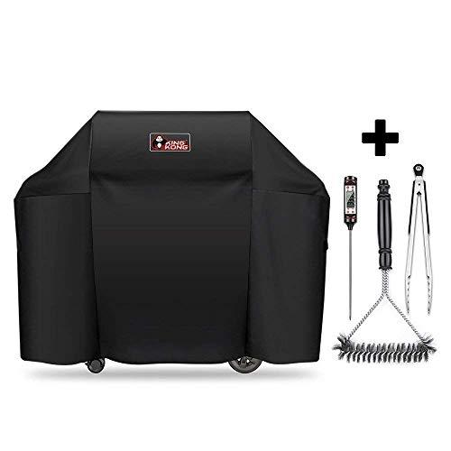 Kingkong 7130 Grill Cover for Weber Genesis II 3 Burner Grill and Genesis 300 Series Grills (Compared to 7130) including Brush, Tongs and Thermometer