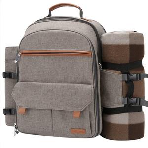 Sunflora Picnic Backpack For 4 Person Set Pack With Insulated Waterproof Pouch For Family Outdoor Camping (Brush Beige)