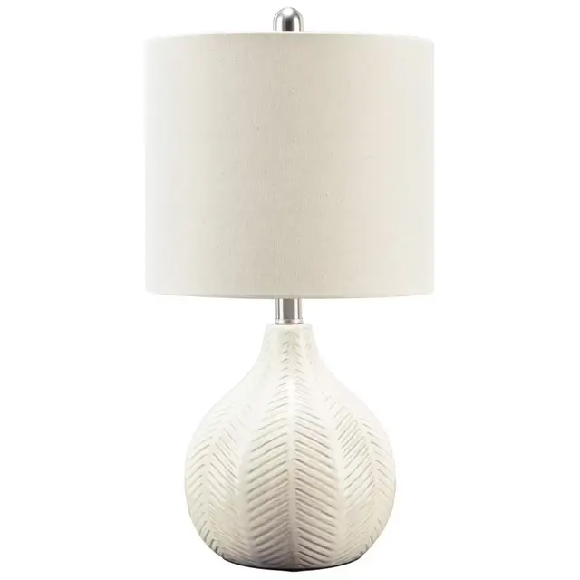 Rainermen Ceramic Table Lamp Off-White - Signature Design by Ashley: Modern Bedside Lighting, UL Listed