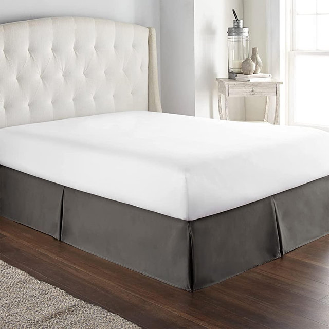 HC Collection Gray Full Bed Skirt - Dust Ruffle w/ 14 Inch Drop - Tailored, Wrinkle & Fade Resistant