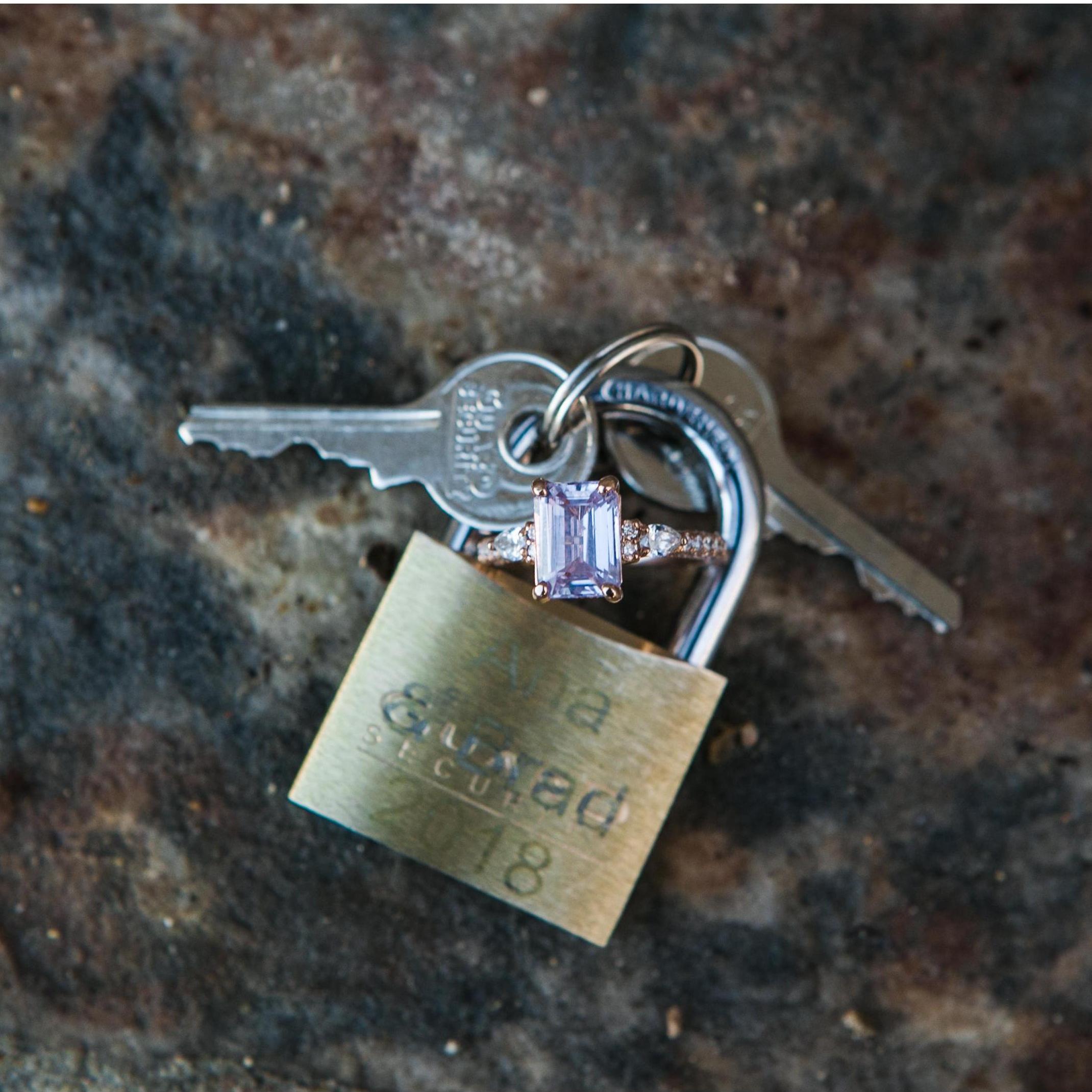 The custom ring Brad designed and the love lock he engraved.
