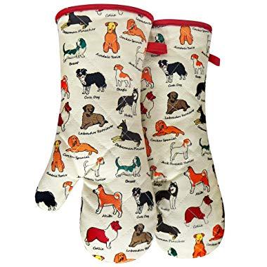 RED LMLDETA Oven Mitts, Cotton Fashion Cute Dog Design, 1pair, Heat Resistant Oven Gloves, Safe Cooking Baking, Grilling, Barbecue, Machine Washable,Pot Holders (Oven Mitts Dog Flower)